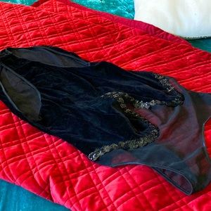 Black velvet and sequins mesh teddy